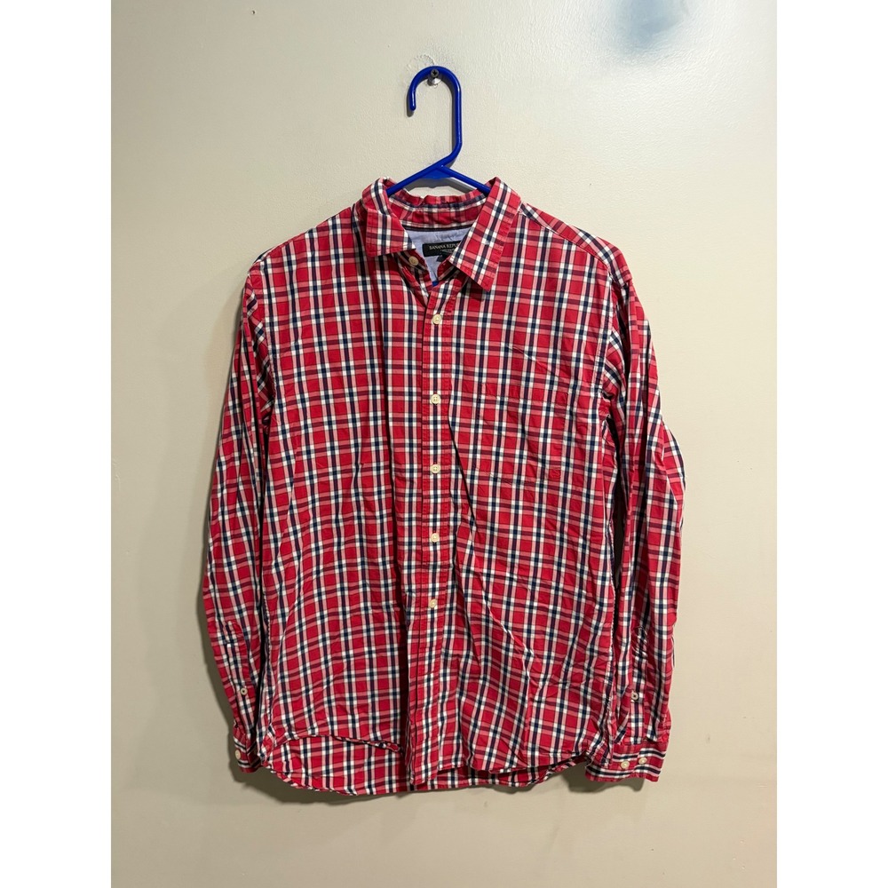 Banana Republic Soft Wash Mens Red Navy Blue Plaid Button Down Shirt Medium